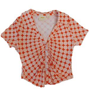 Maeve by Anthropologie Ruched Blouse | Short Sleeve | Orange Geometric | EUC | S
